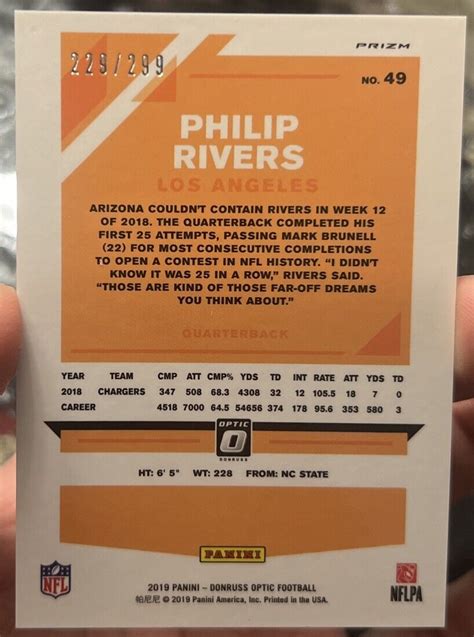 2019 Panini Donruss Optic Aqua Prizm 49 Philip Rivers 299 For Sale