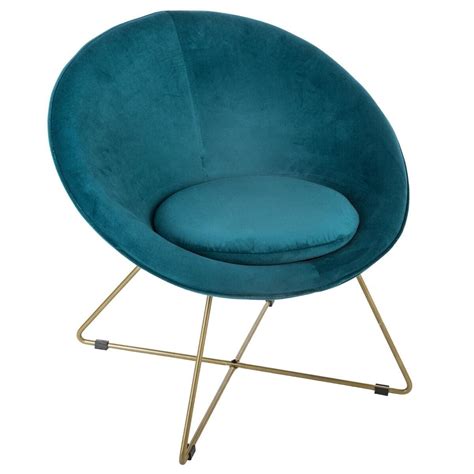 Fauteuil Bleu Canard Evan En Velours Pieds Or Atmosphera