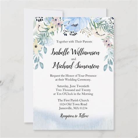 Blue Watercolor Floral Wedding Invitations | Zazzle