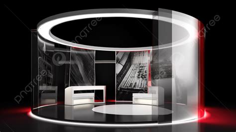 Circular Glass Booth Exhibition Stand With Red Lights Background 3d Illustration Of Empty