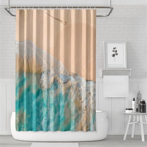 Shower Curtain Set With Snap In Navy Blue Marine Seascape 2 Shower