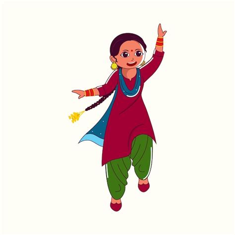 Premium Vector Punjabi Young Woman Performing Bhangra Dance On Beige