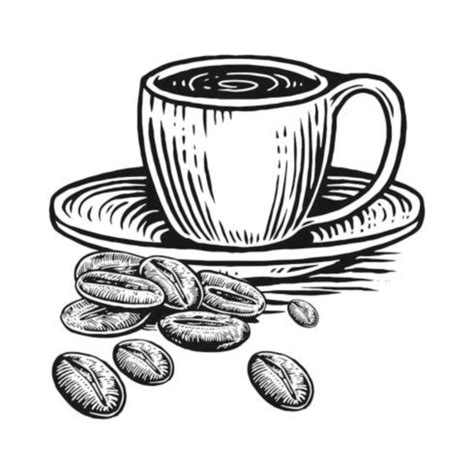 Coffee Cup With Beans In Engraving Style Vector Art At Vecteezy