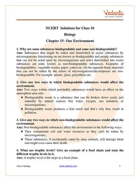 Ncert Solutions For Class 10 Science Chapter 15 Our Environment Ncert