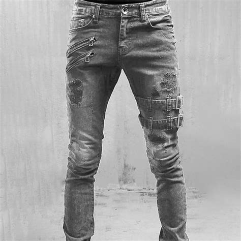 Kjøp Straight Jeans Men High Waist Jean Spring Summer Boyfriend Jeans Streetwear Skinny Cacual