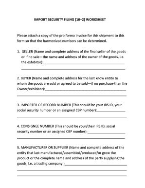 Fillable Online Import Security Filing Worksheet Fax Email Print