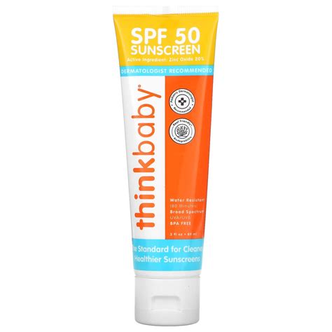 Thinkbaby Sunscreen SPF 50+ - Safe & Effective for Babies - 3 fl oz (89 ...