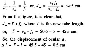 A Galilean telescope of 10-fold magnification has the length of 45 cm when adjusted to infinity ...