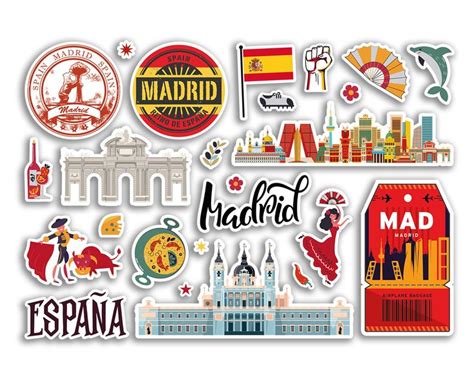 A Sticker Sheet Madrid Landmarks Vinyl Stickers Spain City Map Airport