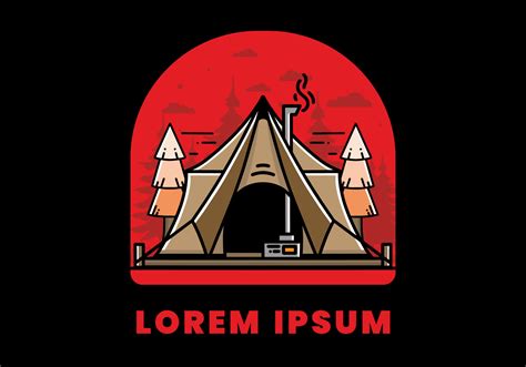 Large Glamping Tent With Heater And Chimney Illustration Design