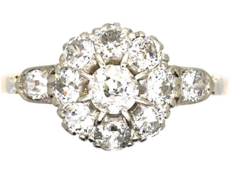 Edwardian Ct Gold Platinum Diamond Cluster Ring With Diamond Set