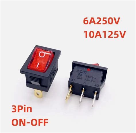 Кнопка автомобильная 6А 250V 10A 125V с подсветкой, трехконтактная 2 ...