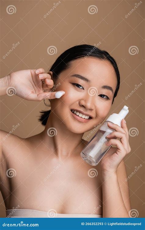 Positive Asian Model With Naked Shoulders Stock Image Image Of Happy