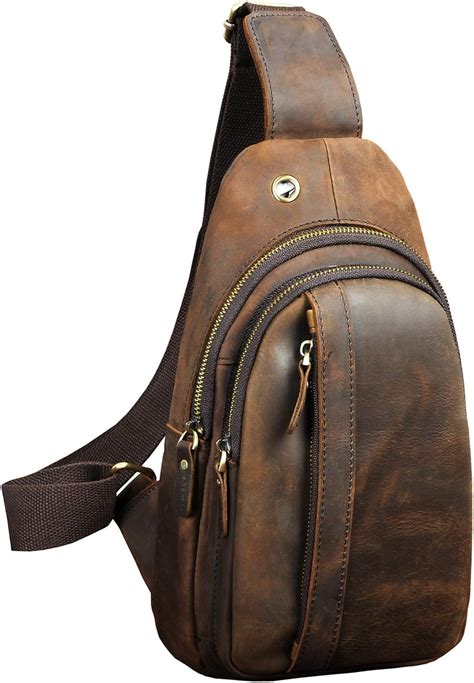 Leathario Sac Poitrine Bandoulière Homme Cuir véritable Sacoche Porte