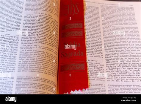 Page Of The Sacred Bible Of Catholics In A Church In Rio De Janeiro