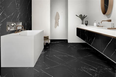 Glossy Marble Black Melange Porcelain Stoneware With Mass Colouri