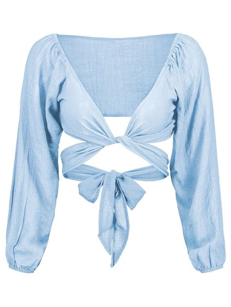 Plunging Neck Self Tie Crop Blouse Crop Blouse Crop Top Fashion