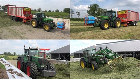 Gras inkuilen met John Deere 7810 met Pöttinger Jumbo opraapwagen en 2