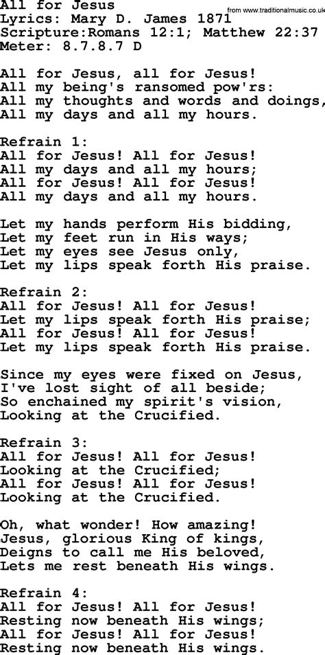 Most Popular Church Hymns And Songs All For Jesus Lyrics Pptx And Pdf