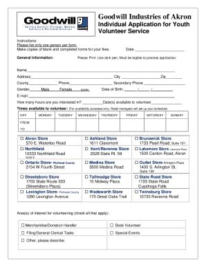 Fillable Online Individual Application For Youth Volunteer Service Fax