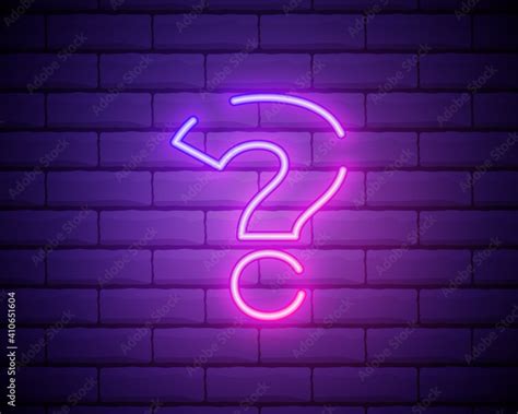 Blue Glowing Outline Neon Question Mark Or Sign On Brick Wall