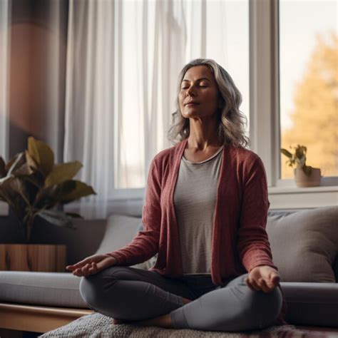 Premium Ai Image Middleaged Woman Meditating At Home With Eyes Closed