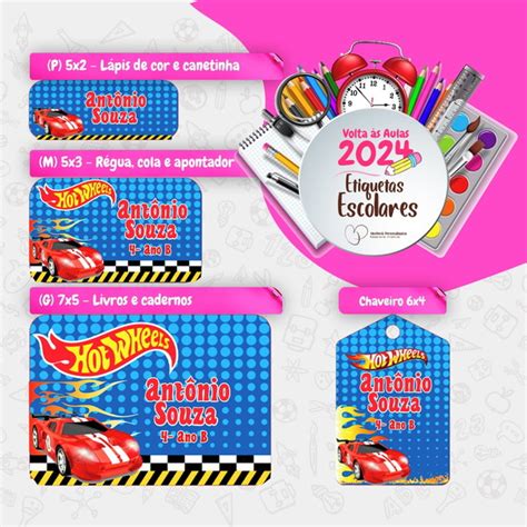 Kit 90 Etiquetas Escolares Personalizadas Hot Wheels Elo7