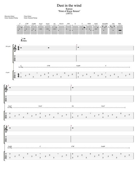 Dust In The Wind Fingerstyle Tab And Chords Kansas