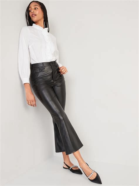 Higher High Waisted Faux Leather Cropped Flare Pants Old Navy