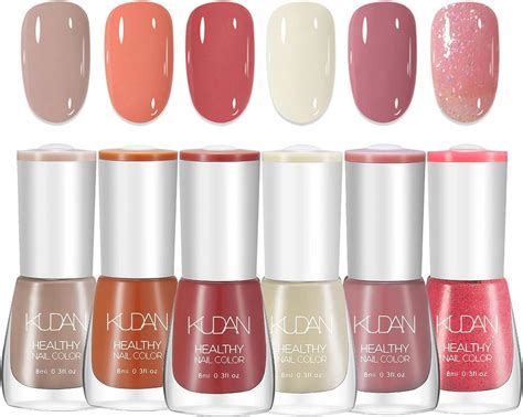 DMQ Nail Polish Set 6Pcs Nude Pink Glitter Nail Varnish Quick Dry Long Lasting Non Toxic