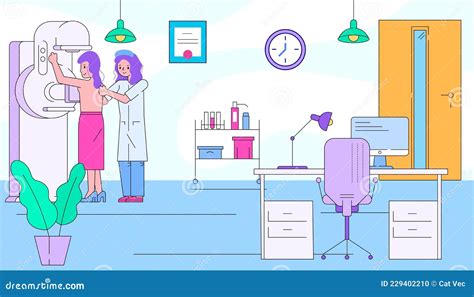 Fluorography Exam Or Chest Xray Screening Of Patient Female In Hospital