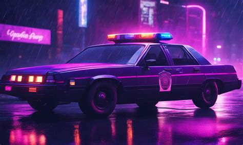 Cyberpunk Police With Police Car At Night In Rain By Mongoosegod On