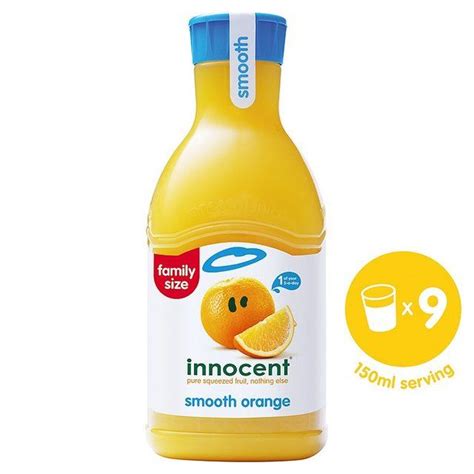 An Orange Juice Bottle With The Label Innocentt Smoothie On It S Side