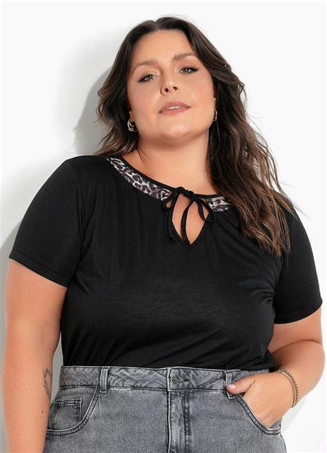 Blusa Preta E On A Amarra O Plus Size Marguerite