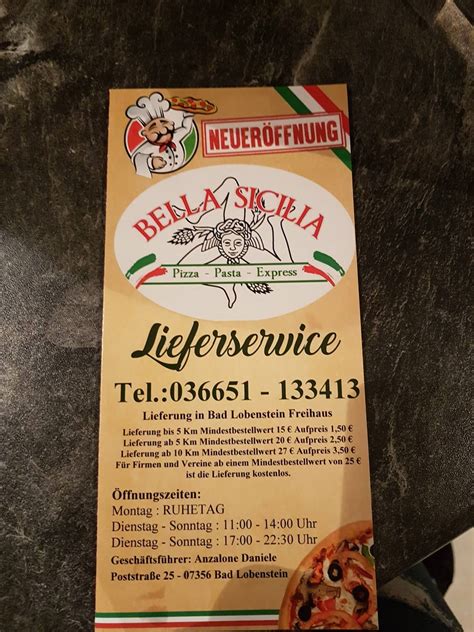 Speisekarte Von Bella Sicilia Pizza Pasta Express Bad Lobenstein