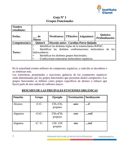 Guia Grupos Funcionales Electivo Qu Mica General Ust Studocu