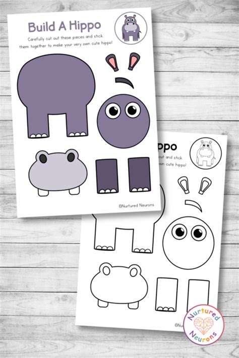 Super Cute Build A Hippo Craft (Cut And Paste Activity for Kids ...