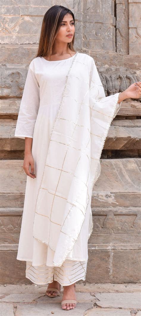 Designer White And Off White Color Cotton Fabric Salwar Kameez