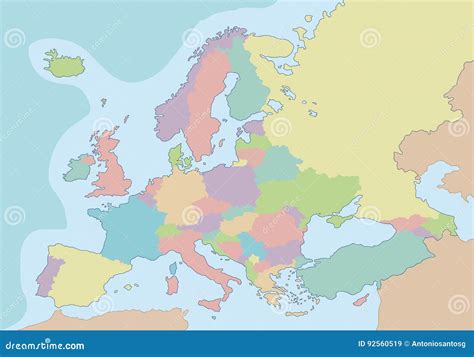 Politieke Lege Kaart Van Europa Met Verschillende Kleuren Voor Elk Land