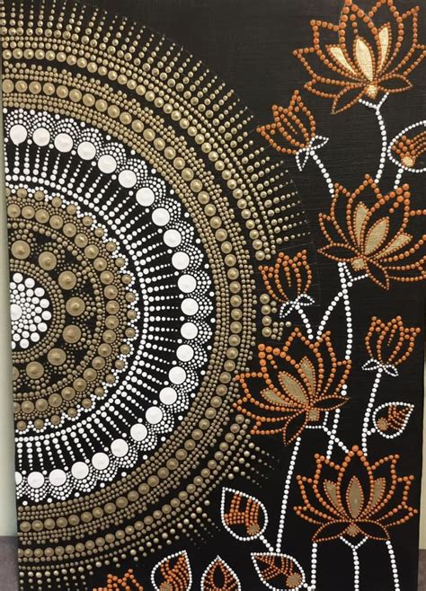 Floral Dot Painting On Black Paper