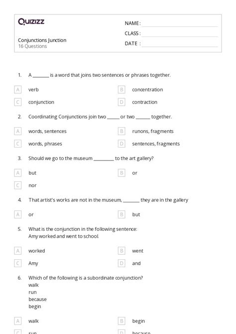 Conjunctions Worksheets For Nd Class On Quizizz Free Printable