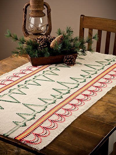 Christmas Table Runner Swedish Weaving Monks Cloth Swedish Weaving