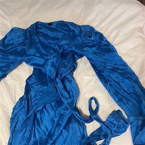 Blue Satin Wrap Dress Evening Style Silk Depop