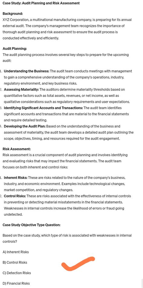 Solved Case Study Audit Planning And Risk Chegg