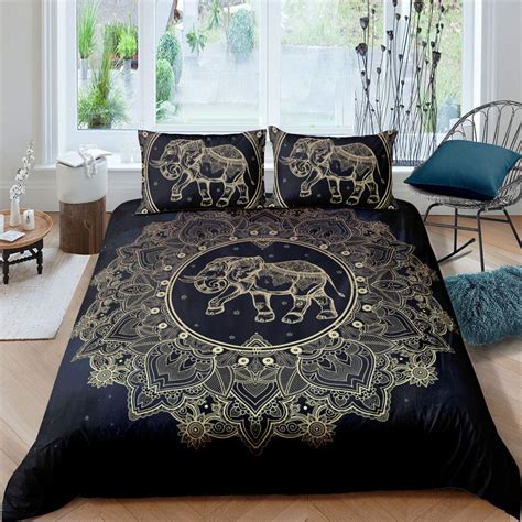 Buy Feelyou Queen Duvet Cover Set Bohemian Cute Elephant Mandala Bedding Set Black Golden Boho