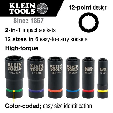 Klein Tool 6 Piece 2 In 1 Lineman Impact Socket Set