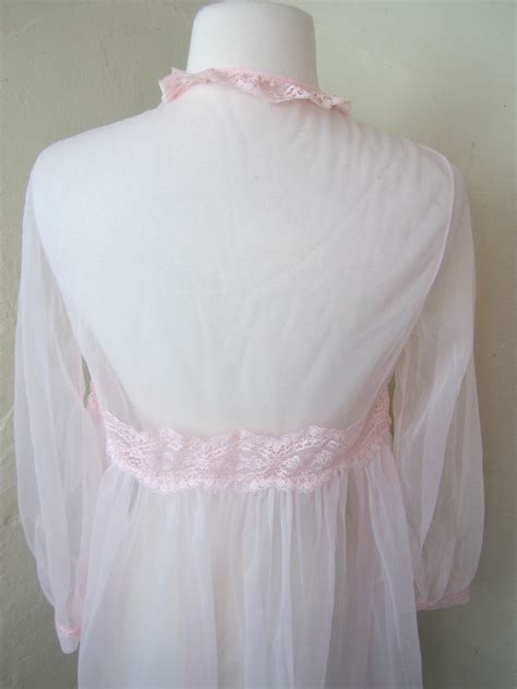 Vintage Lingerie Babydoll Bed Jacket Robe S M Sheer Pink Chiffon Etsy