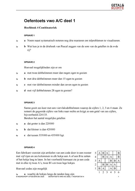 GR12 VAC1 H04 Oefentoets Oefentoets Vwo A C Deel 1 Hoofdstuk 4