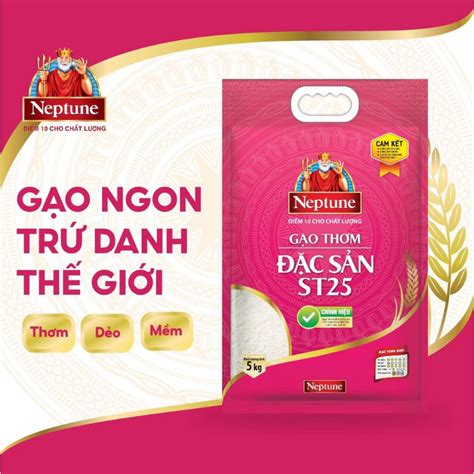 Gạo Thơm Đặc Sản St25 Neptune Túi 5kg ” Giải Nhất Cuộc Thi Gạo Ngon