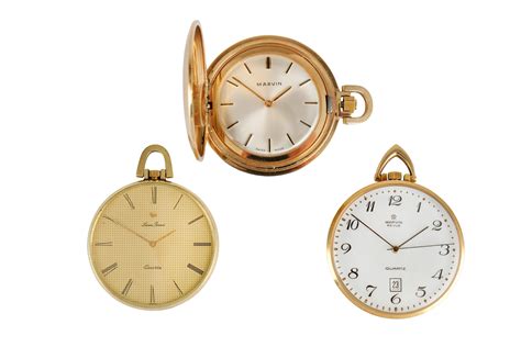 3 Gold Pocket Watches Marvin A 9k Gold Quartz Pocket Watch Eta